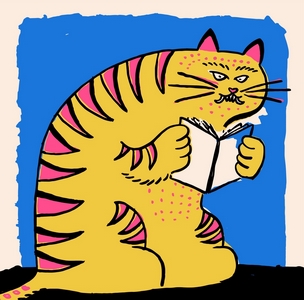illustration d'un chat tigré en train de lire