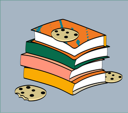 dessin de cookies et d'une pile de livres