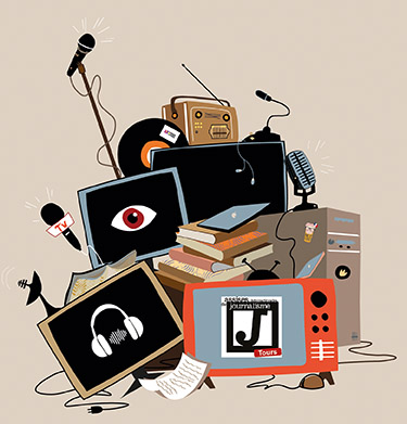 des télés, micros et radios dessinés