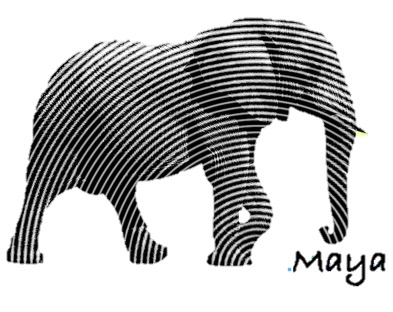un éléphant avec écrit "Maya" en bas à droite