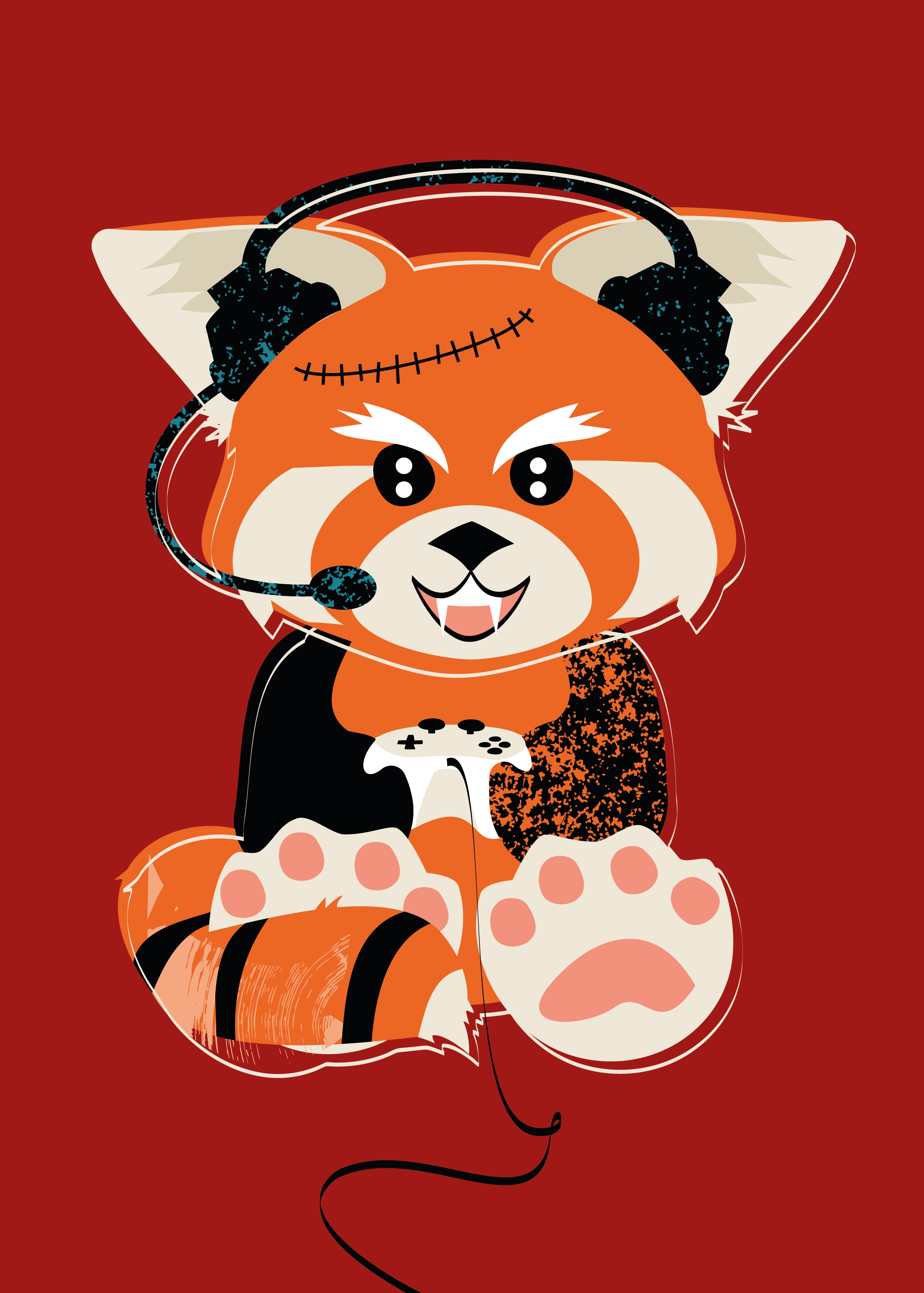 panda roux gamer dessiné déguisé façon halloween