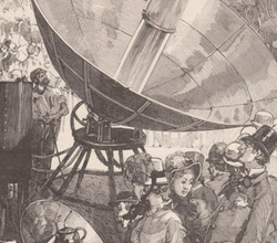 gravure représentant des personnes regardant un dispositif à énergie solaire